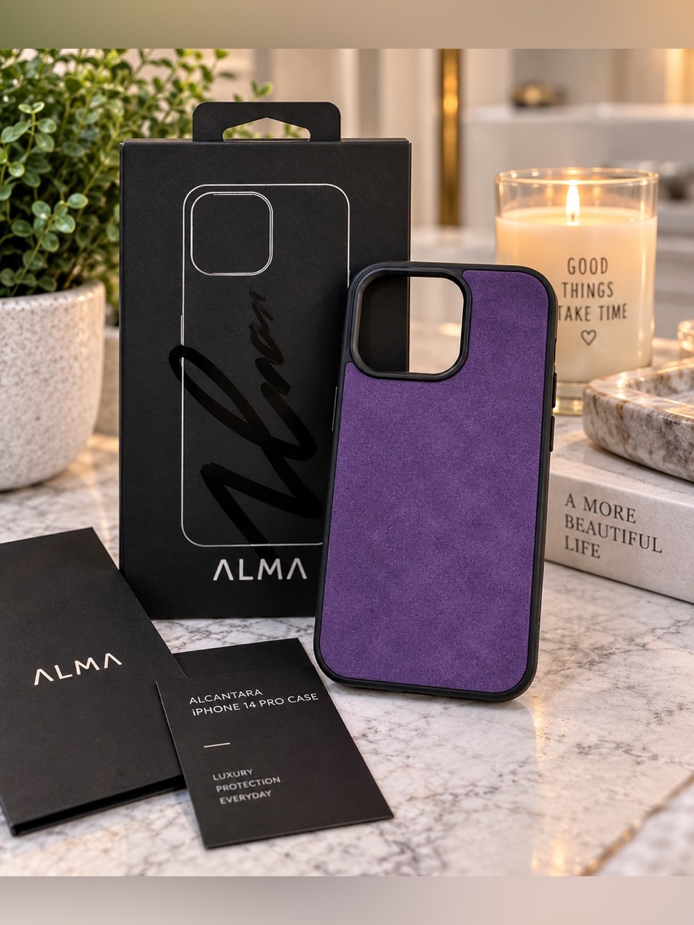 ALMA Alcantara Purple Suede Phone Case iPhone 14 Pro New